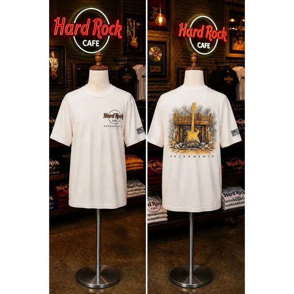 Vintage Hard Rock Cafe Sacramento Tee L Heavy T-Shirt Guitar Back
